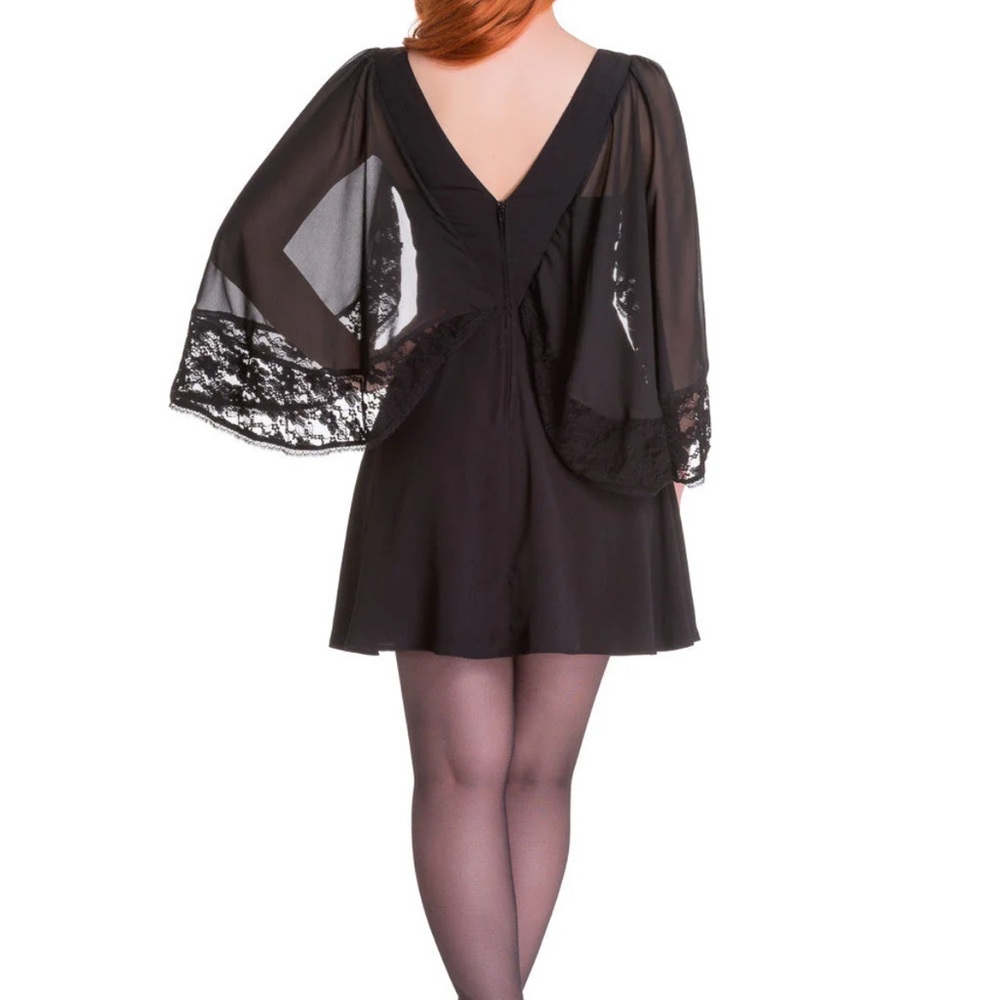 Elegant Black Mini Dress with Sheer Sleeves - Picture 4 of 4